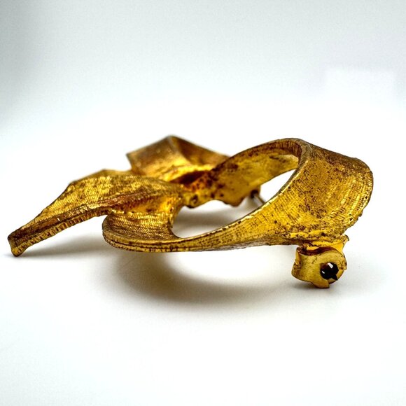 Brooch Pin Gold Tone Bow Vintage Textured Metal 2 4gram Elegant - Picture 8 of 8